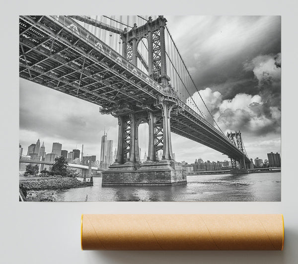 Nyc Black And White Bridge Under Clouds