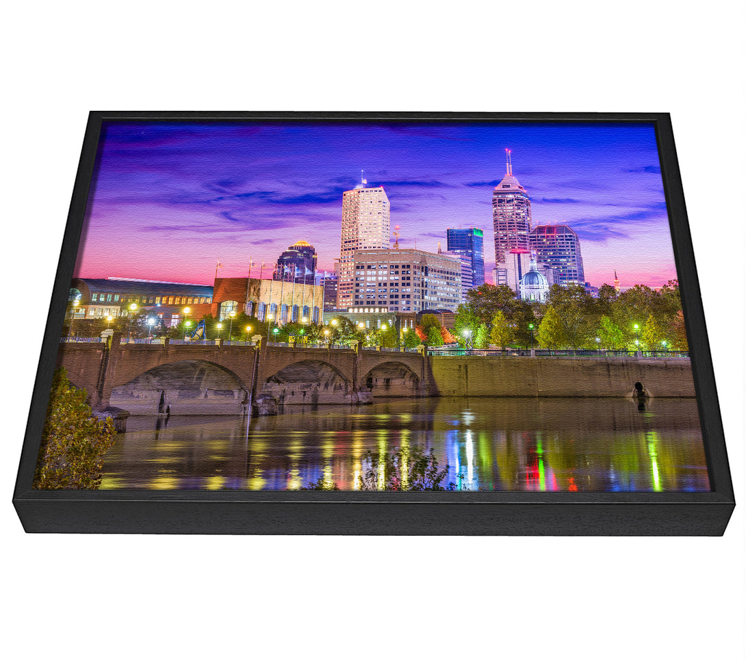 A picture of a Bridge across the city at night framed canvas print sold by Wallart-Direct.co.uk