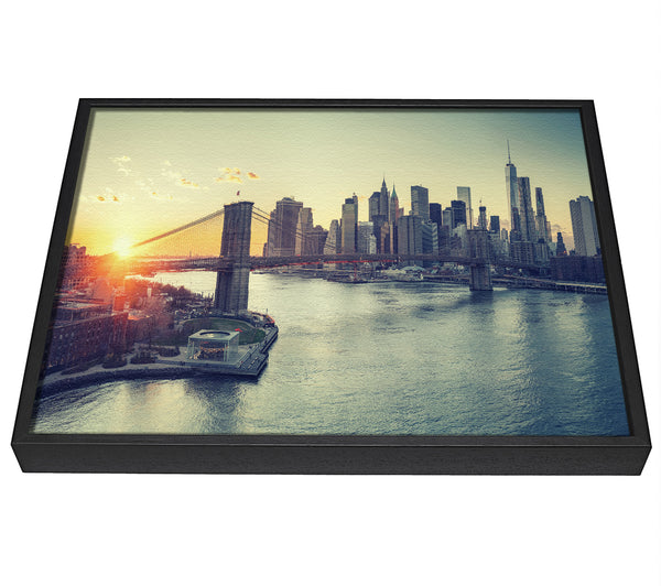 A picture of a Bridge in New york over the water framed canvas print sold by Wallart-Direct.co.uk