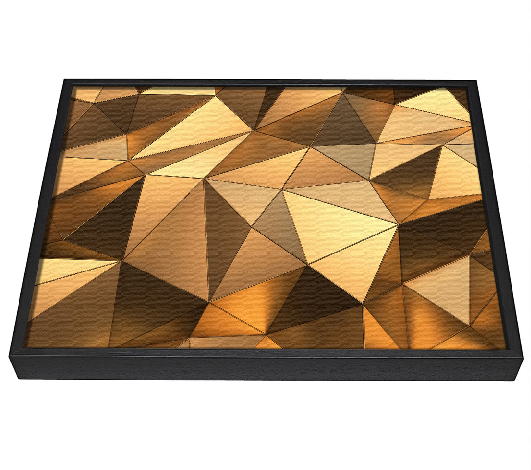 A picture of a Gold Geometric Triangles shining framed canvas print sold by Wallart-Direct.co.uk