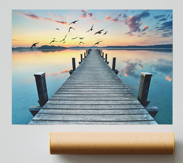 Bridge Into The Lake And Seagulls