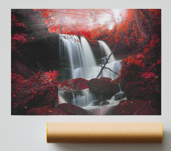 Red Forest Waterfall Delight