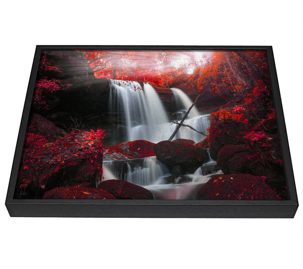 A picture of a Red Forest Waterfall Delight framed canvas print sold by Wallart-Direct.co.uk