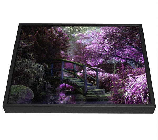 A picture of a Little foot bridge in the lilac forest framed canvas print sold by Wallart-Direct.co.uk