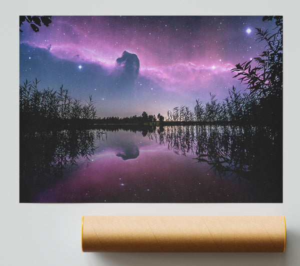 Horse Head Nebula Over A Purple Lake