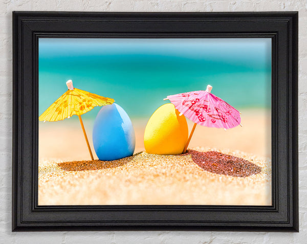 Blue and yellow eggs sunning