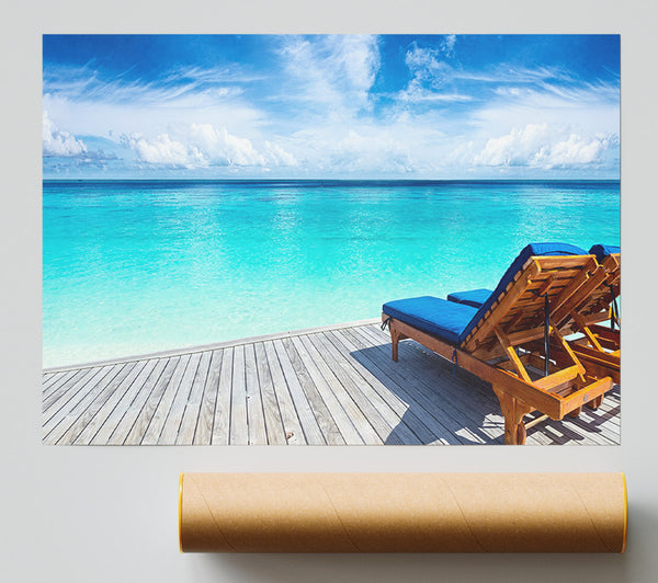 Sunchairs On Decking On The Beach