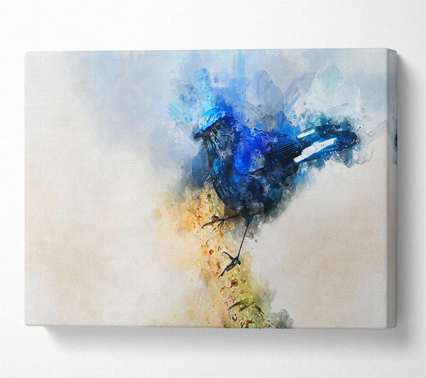 Blue watercolour bird on branch