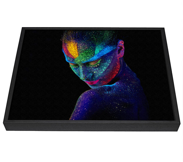 A picture of a Splattered neon paint lady framed canvas print sold by Wallart-Direct.co.uk