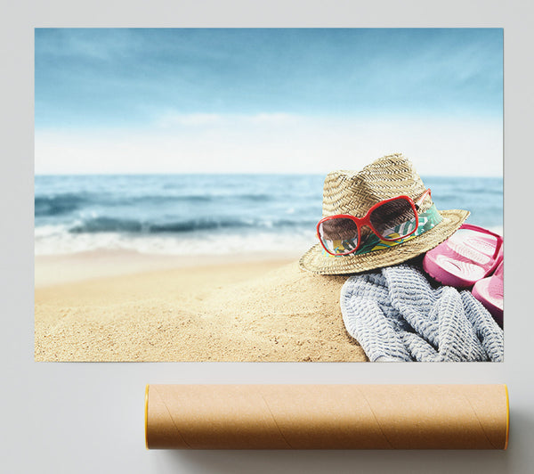 Sun Hat And Sunglasses On The Beach