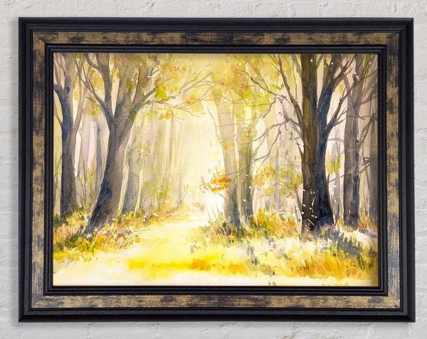 Yellow Forest Woodland Watercolour