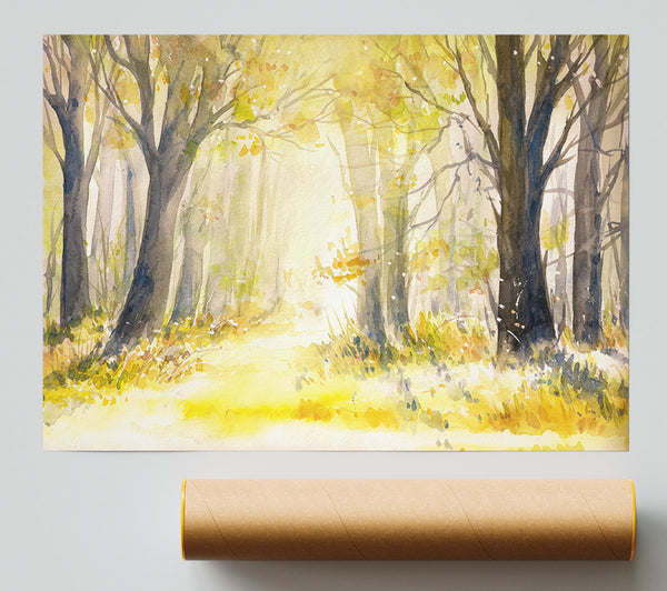 Yellow Forest Woodland Watercolour