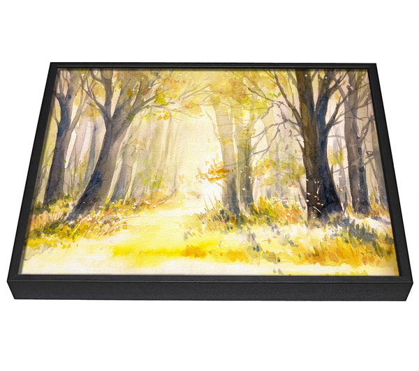 A picture of a Yellow Forest Woodland Watercolour framed canvas print sold by Wallart-Direct.co.uk