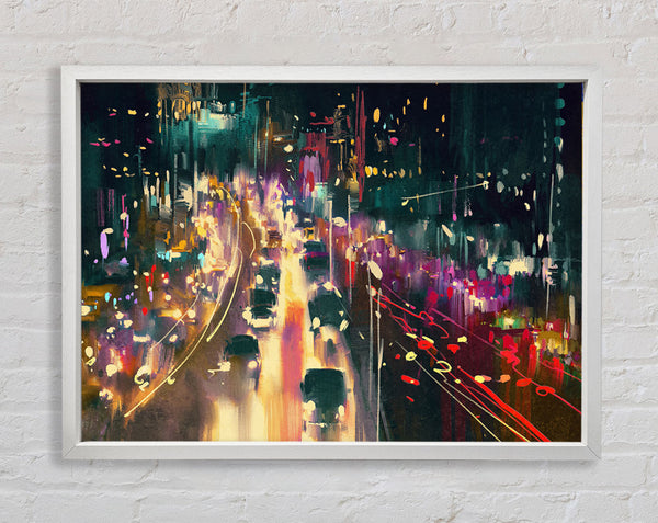 Busy Night Traffic Lights Watercolour