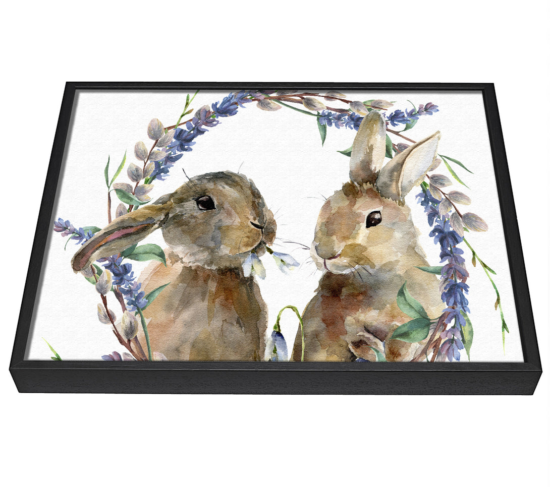 A picture of a Two Watercolour Rabbits framed canvas print sold by Wallart-Direct.co.uk