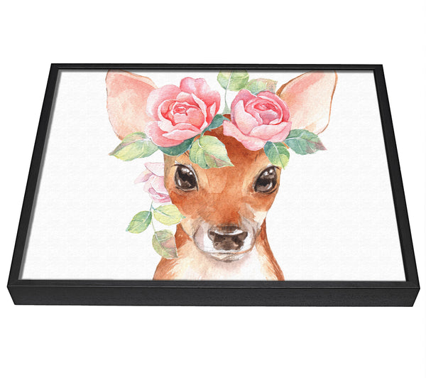 A picture of a Water Colour Floral Deer framed canvas print sold by Wallart-Direct.co.uk