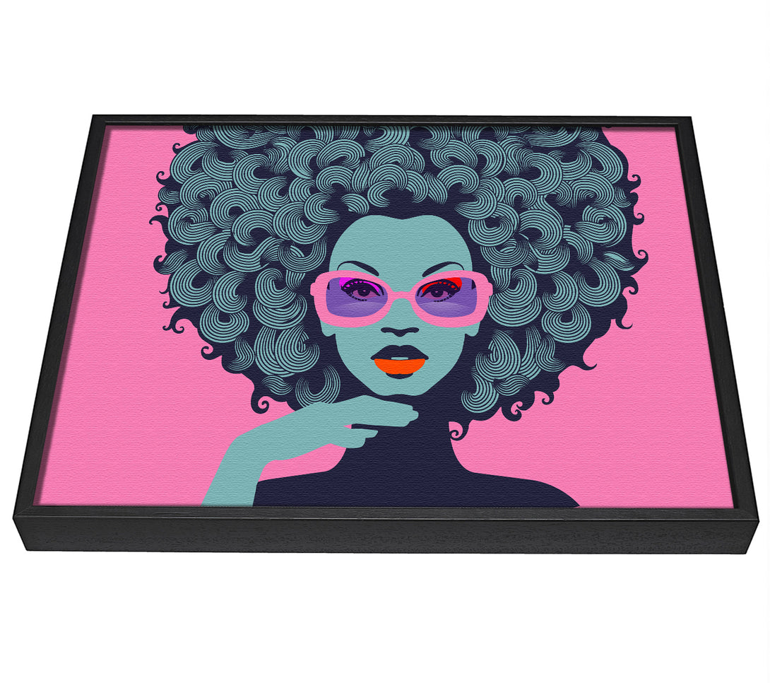 A picture of a Glasses Big Hair Woman framed canvas print sold by Wallart-Direct.co.uk