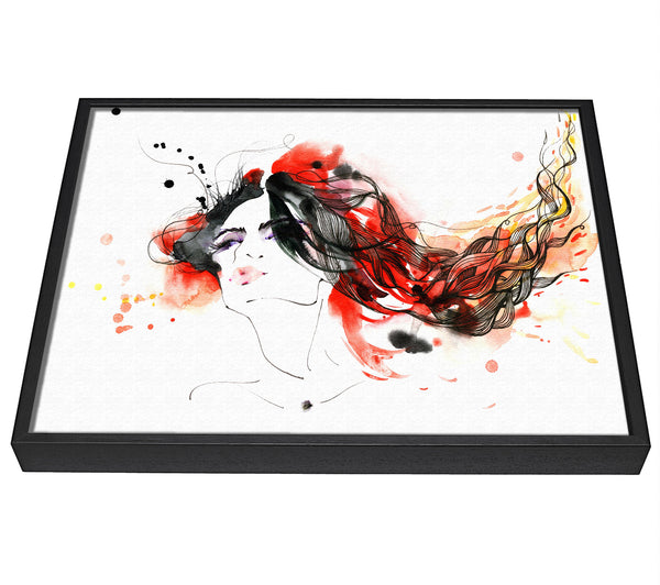 A picture of a Woman In Ink And Red framed canvas print sold by Wallart-Direct.co.uk