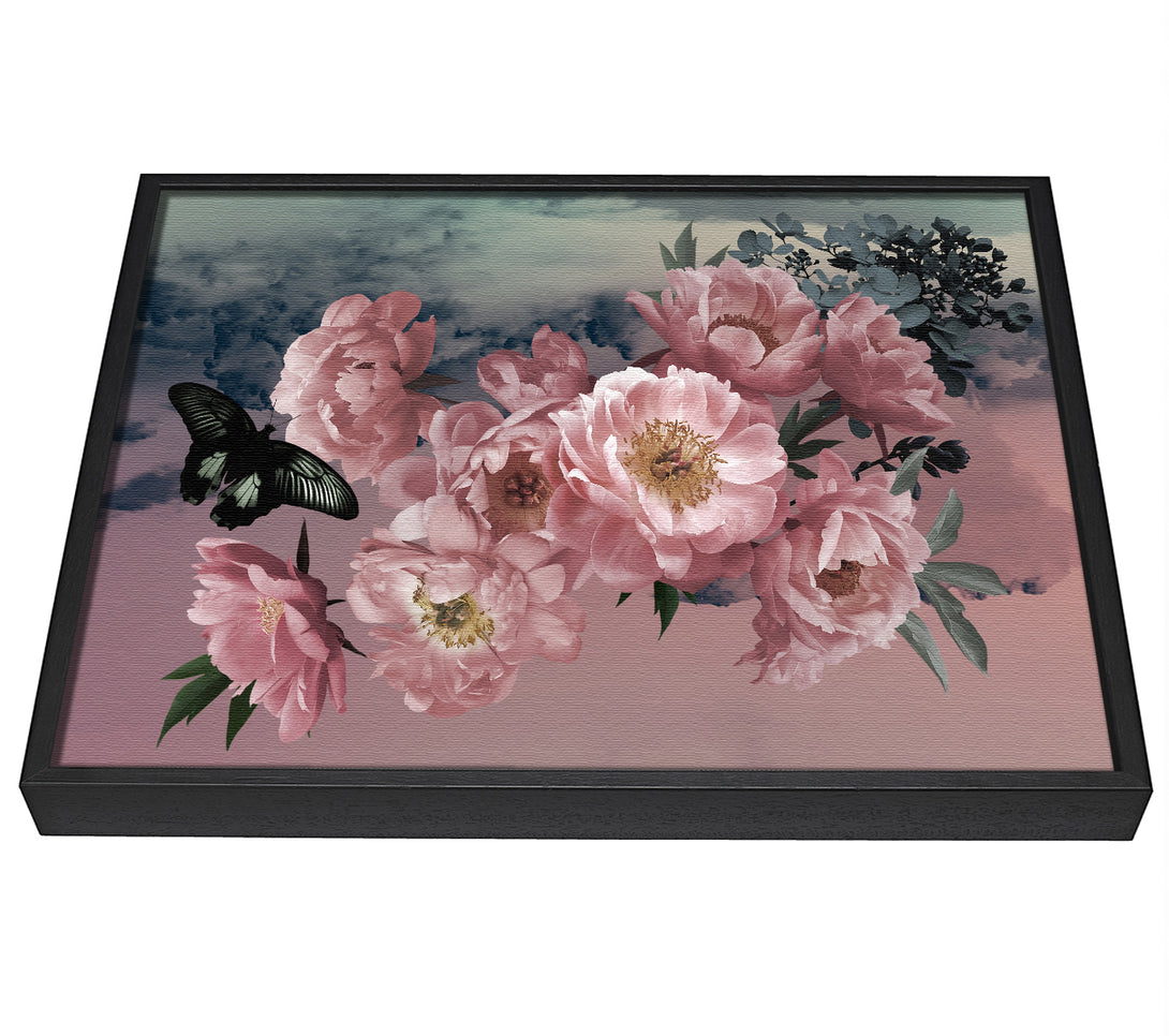 A picture of a Cloudy Butterfly Flowers framed canvas print sold by Wallart-Direct.co.uk