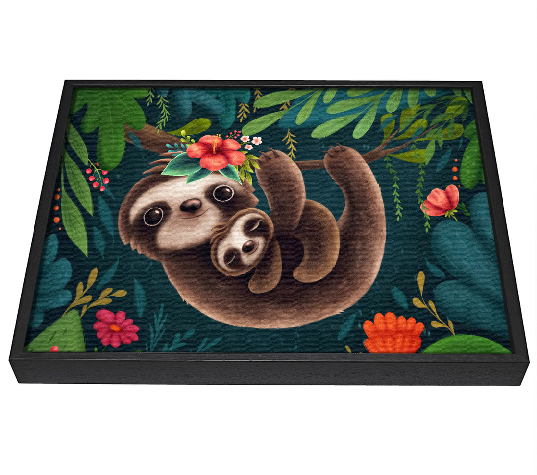 A picture of a Sloth And Baby framed canvas print sold by Wallart-Direct.co.uk