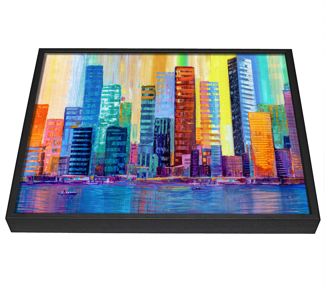 A picture of a Warm And Cool City Lights framed canvas print sold by Wallart-Direct.co.uk