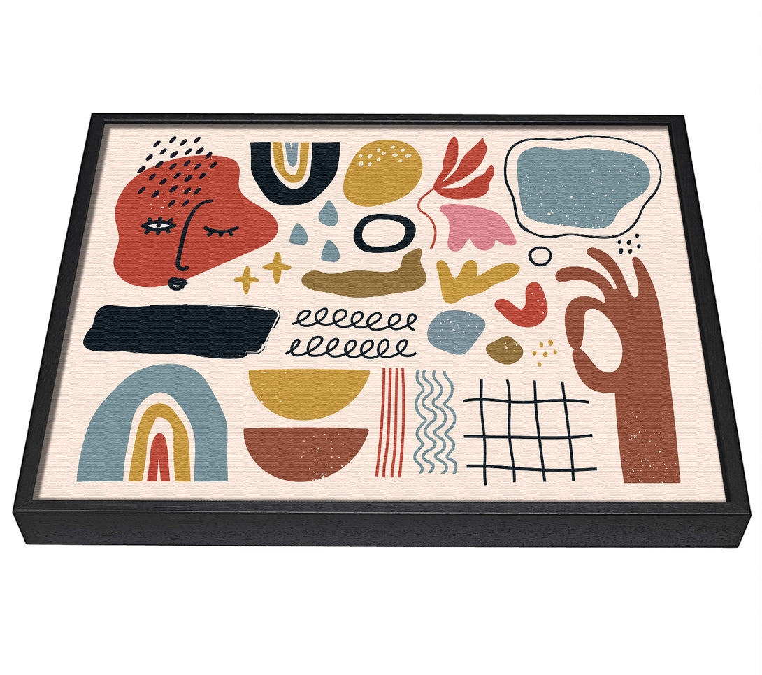 A picture of a Mid Century Shapes And Faces framed canvas print sold by Wallart-Direct.co.uk