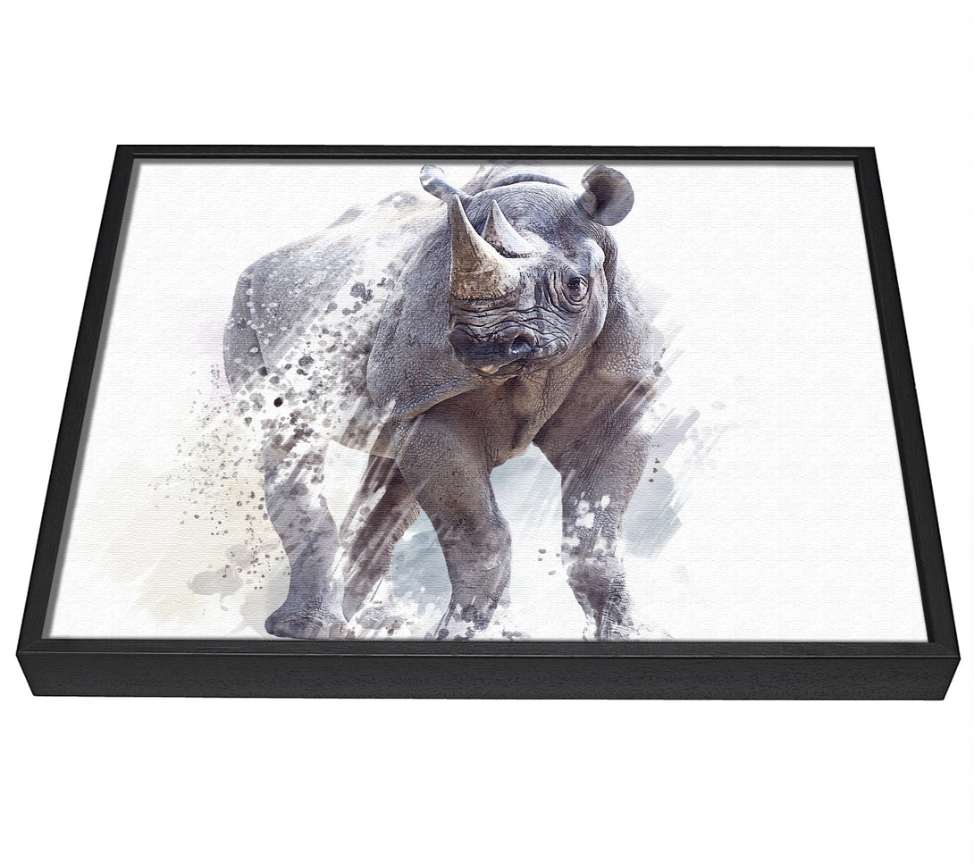 A picture of a Watercolour Rhino framed canvas print sold by Wallart-Direct.co.uk