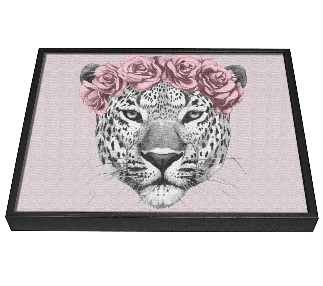 A picture of a The Rose Head Leopard framed canvas print sold by Wallart-Direct.co.uk