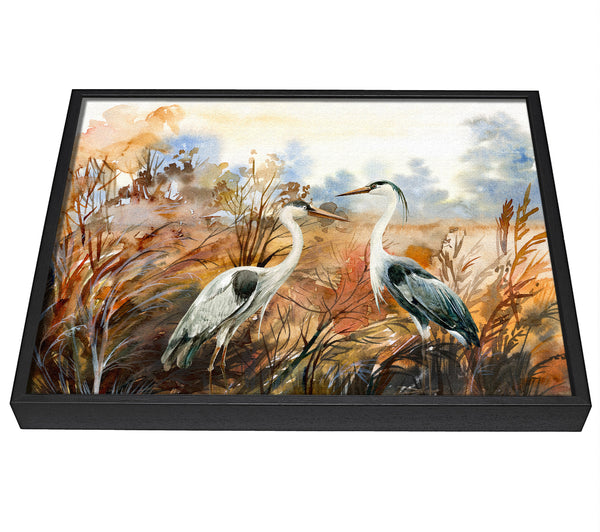 A picture of a Herons In The Pond framed canvas print sold by Wallart-Direct.co.uk