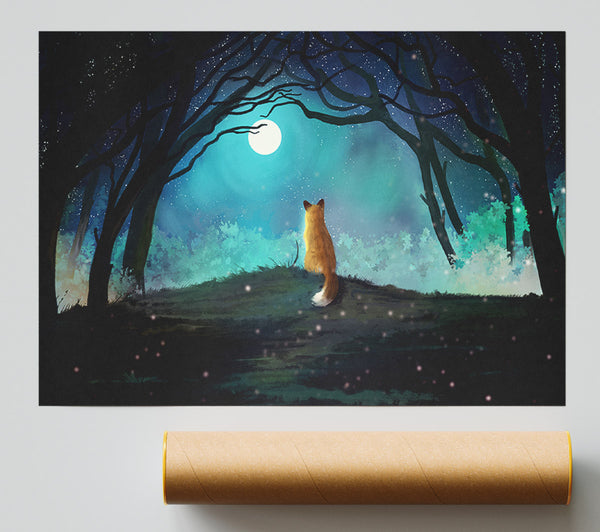 Fox Staring At The Moon