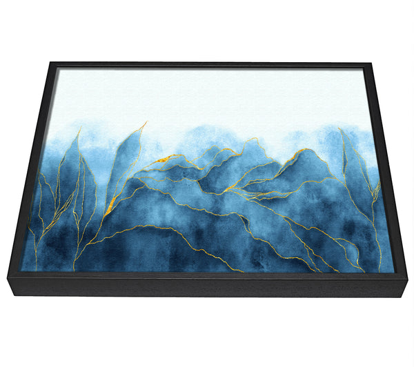 A picture of a Blue Mists Of Gold Leaf framed canvas print sold by Wallart-Direct.co.uk