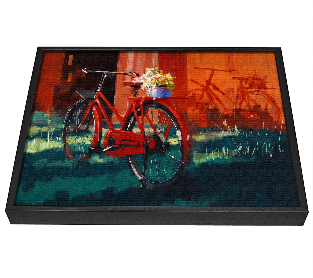 A picture of a The Red Bike In Amsterdam framed canvas print sold by Wallart-Direct.co.uk