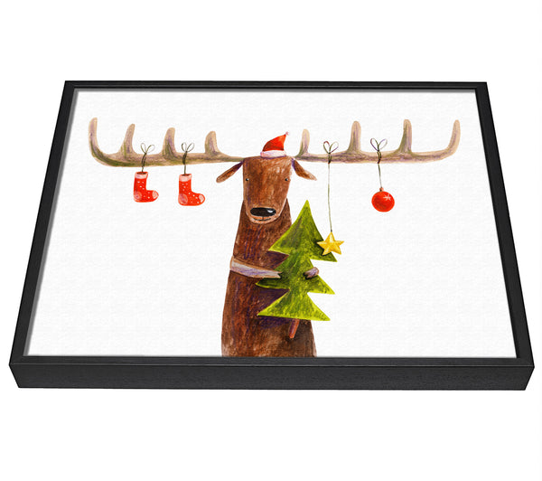 A picture of a Reindeer At Christmas Antlers framed canvas print sold by Wallart-Direct.co.uk