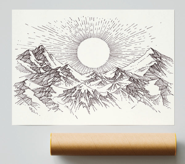 Sun Above The Snowy Mountain Peak