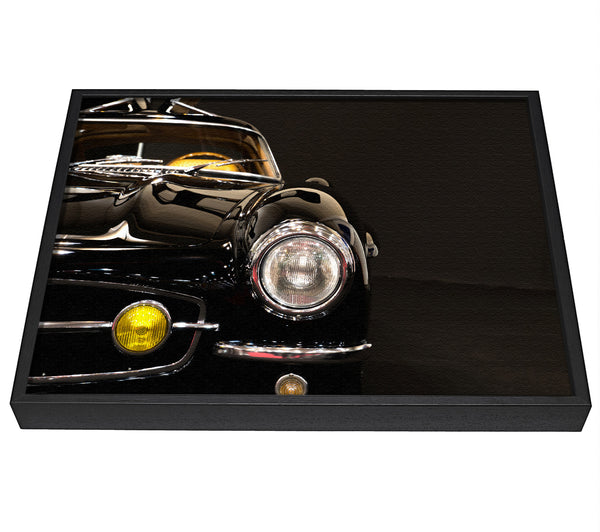 A picture of a Classic Car Headlight Black framed canvas print sold by Wallart-Direct.co.uk