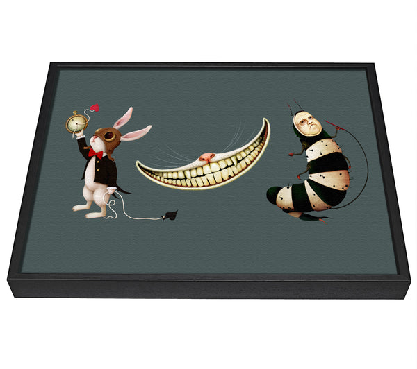 A picture of a Alice In Wonderland Rabbit Cat And Caterpillar framed canvas print sold by Wallart-Direct.co.uk