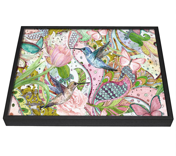 A picture of a Hummingbird Paradise Pattern framed canvas print sold by Wallart-Direct.co.uk