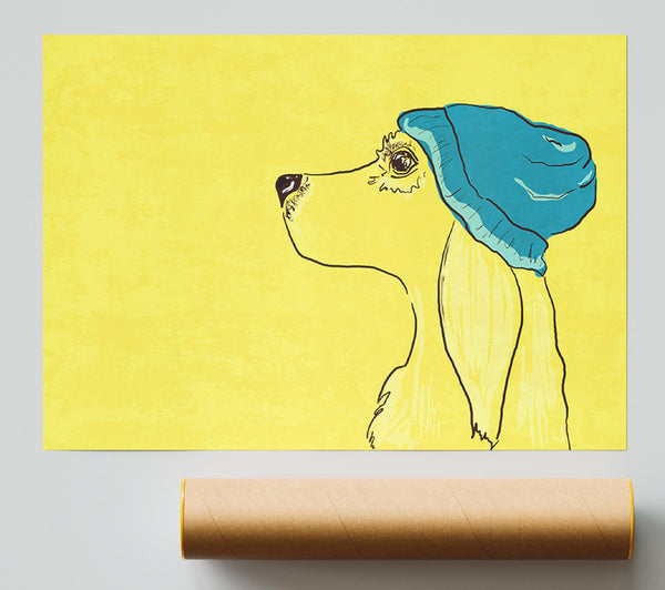 Yellow Dog With Blue Hat