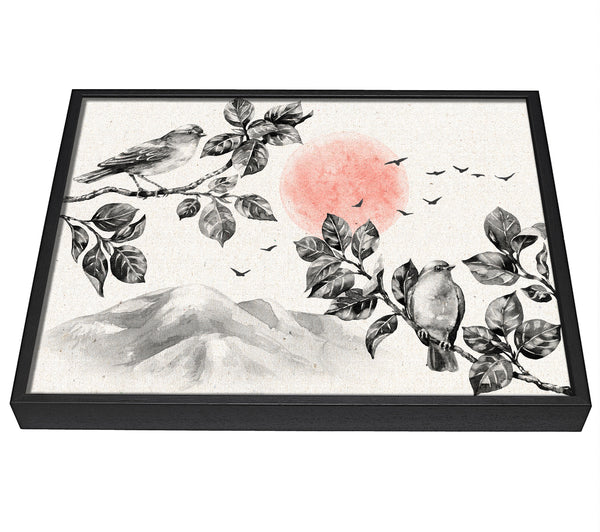 A picture of a Branches Over The Japanese Sunet framed canvas print sold by Wallart-Direct.co.uk