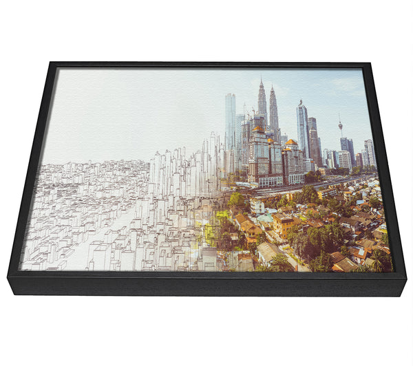 A picture of a Sketch To Reality City framed canvas print sold by Wallart-Direct.co.uk