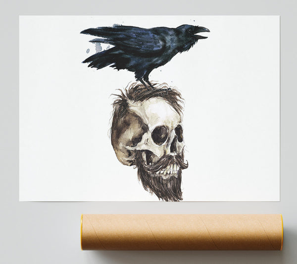 Crow On The Head Of A Skull