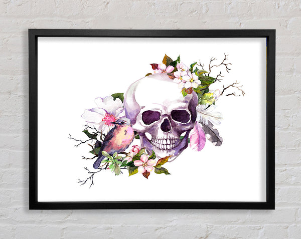 Skull Flowers And Bird