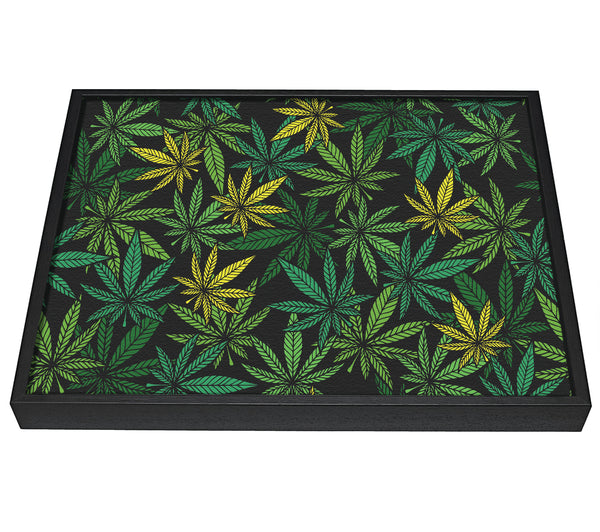 A picture of a Cannabis Leaves framed canvas print sold by Wallart-Direct.co.uk