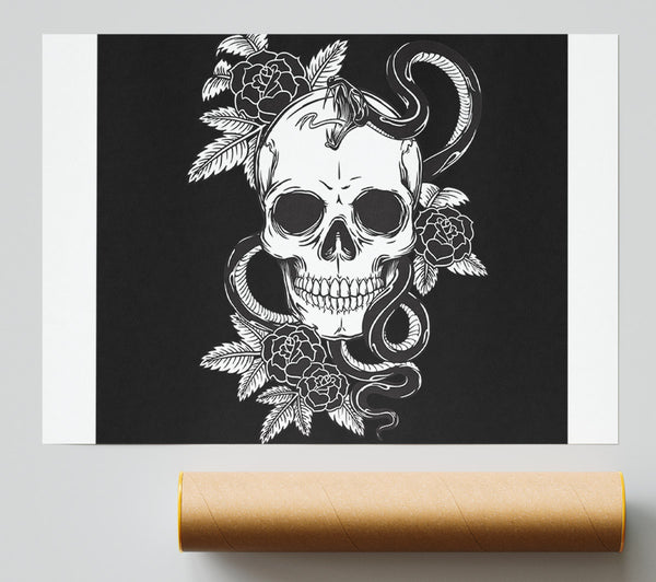 Skull Snake And Flowers