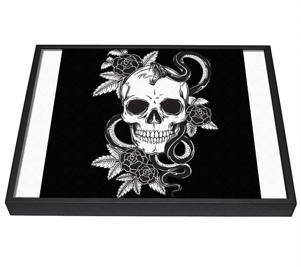 A picture of a Skull Snake And Flowers framed canvas print sold by Wallart-Direct.co.uk