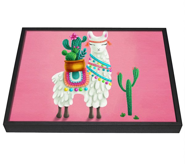 A picture of a Llama Carrying Cactus framed canvas print sold by Wallart-Direct.co.uk