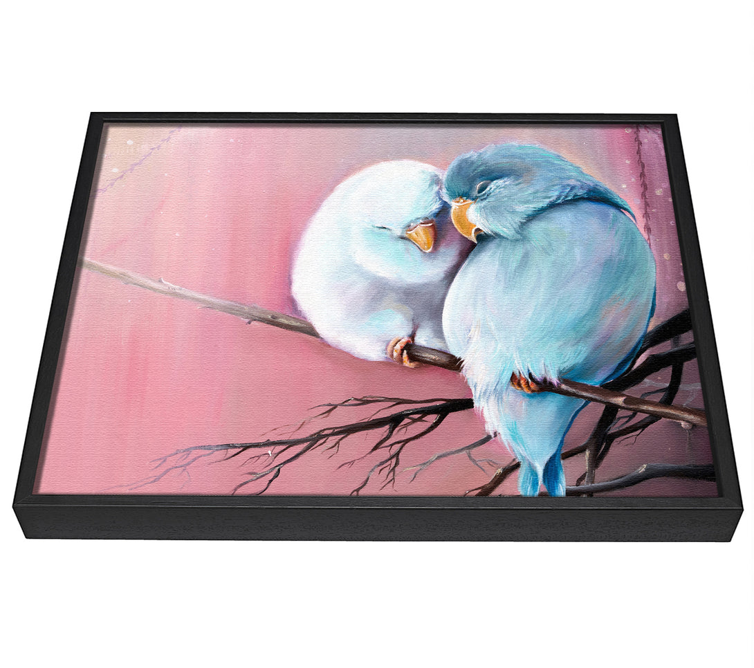 A picture of a Two Love Birds On A Branch framed canvas print sold by Wallart-Direct.co.uk