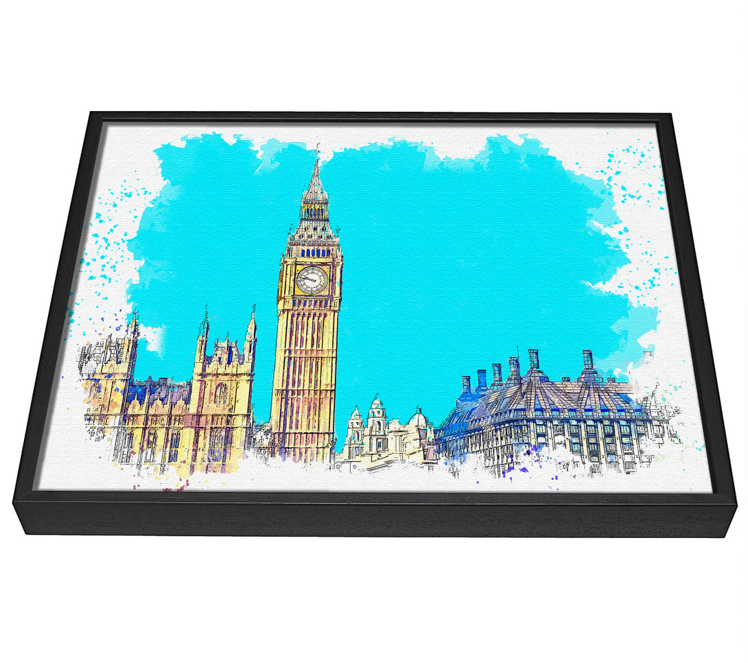 A picture of a London Big Ben Splatter framed canvas print sold by Wallart-Direct.co.uk