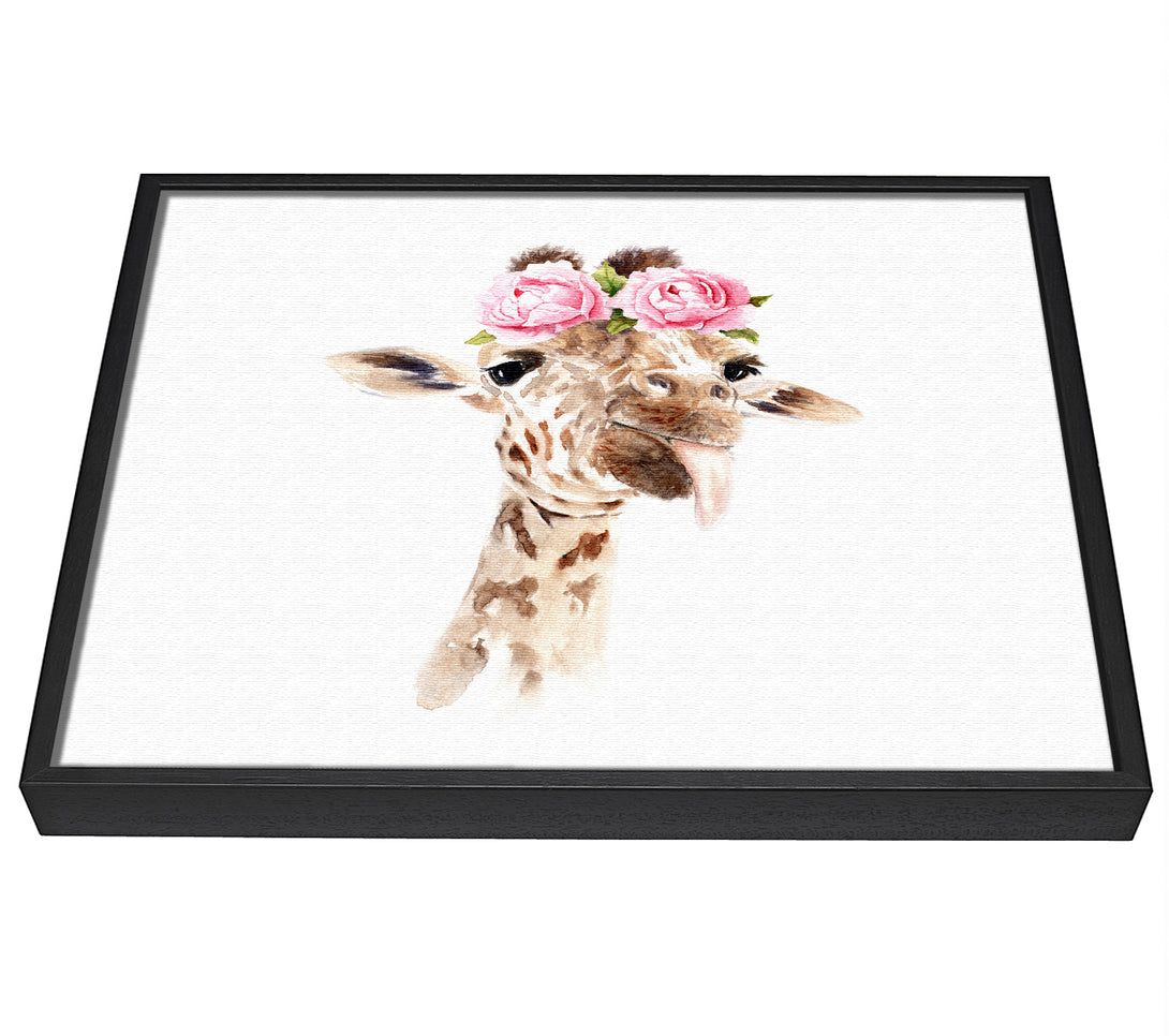 A picture of a Roses On A Giraffe'S Head framed canvas print sold by Wallart-Direct.co.uk