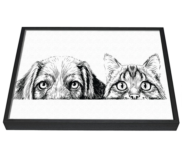 A picture of a Cat And Dog Peep framed canvas print sold by Wallart-Direct.co.uk